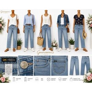 Lee Jeans Womens 28x28 Blue Light Wash Straight Relaxed High Rise Denim Ladies